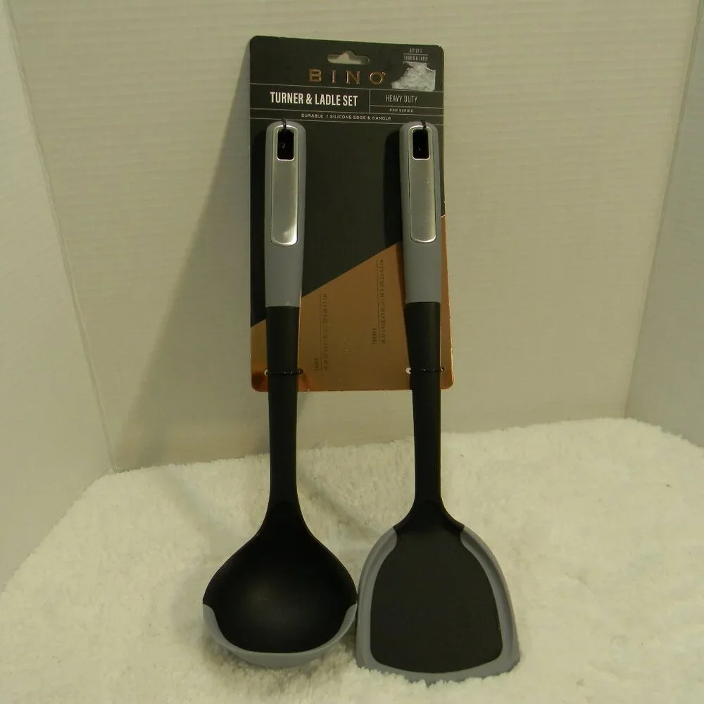 Bino Turner & Ladle Set Heavy Duty Spatula Silicone Edge & Handle Pro Series NWT